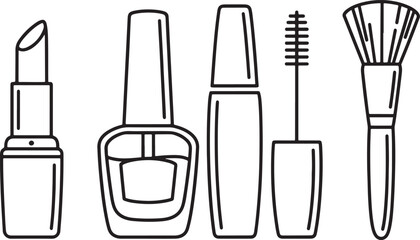 Makeup Cosmetics Outline Icon Set Lipstick Nail Polish Mascara Brush