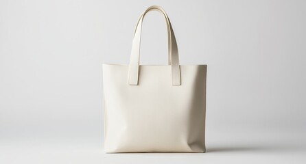 Stylish white leather tote bag standing on a clean background, offering ample copy space for text or branding