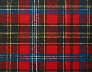 A vibrant plaid pattern with red, blue, yellow, and black colors