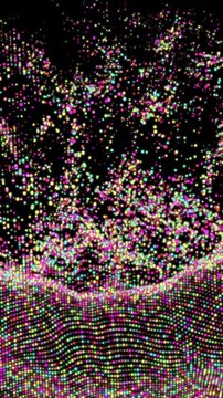 Pulsating colorful particle array, abstract video background.