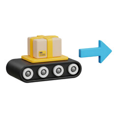 A toy bulldozer with a cardboard box on its blade moving forward with a blue arrow isolated on transparent background
