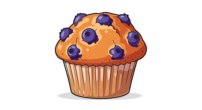 Illustration of a blueberry muffin with vibrant colors on white background