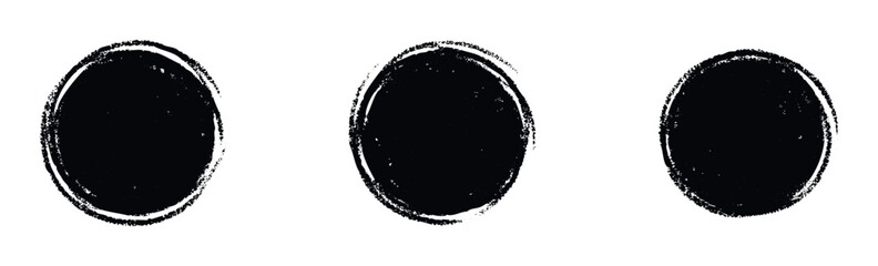 Naklejka na ściany i meble Black grunge circles with a textured distressed effect provide versatile graphic resources for modern branding, emblems, seals, labels, and symbolic marks in various visual projects.