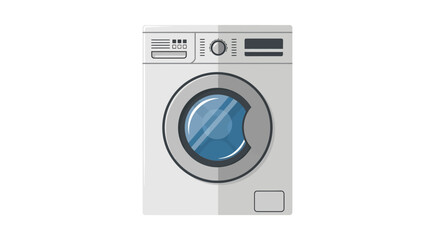 Modern washing machine icon with blue door on white background