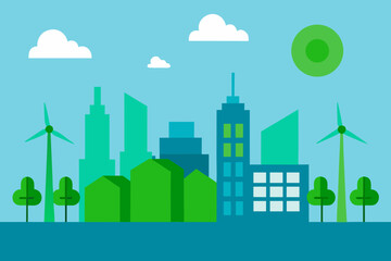 Obraz premium Minimal Green City Renewable Energy Vector