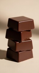 Stack of Dark Chocolate Pieces on Minimal Beige Background