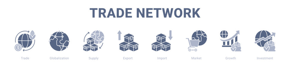 Obraz premium Trade Network web banner icon vector illustration concept , with icon of Trade, Globalization, Supply, Export, Import, Market.