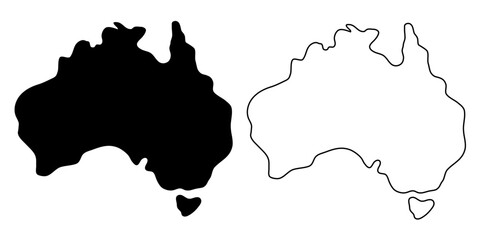 Australia country map vector illustration .Minimal outline and solid black country map,Solid simple style.Australia country map silhouette black illustration. Black and white. Vector editable © cmmedia99