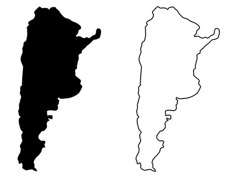 Argentina country map vector illustration .Minimal outline and solid black country map,Solid simple style.Argentina country map silhouette black illustration. Black and white. Vector editable