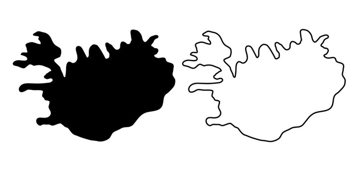 Iceland country map vector illustration .Minimal outline and solid black country map,Solid simple style.Iceland country map silhouette black illustration. Black and white. Vector editable