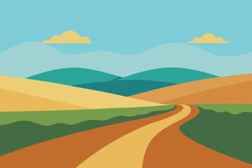 Obraz premium Minimal Countryside Landscape Flat Vector