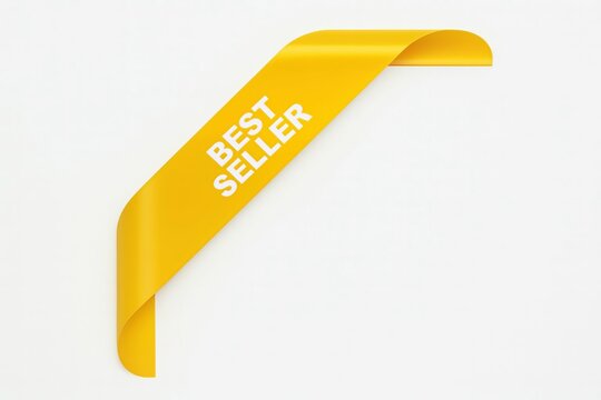 A yellow ribbon badge with the text best seller on a white background.