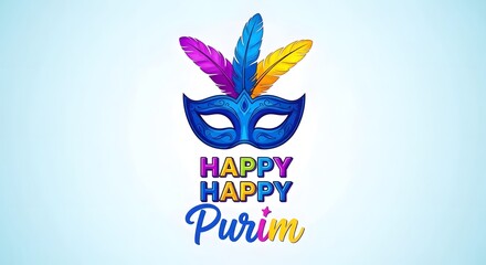 Obraz premium Vibrant blue mardi gras mask with colorful feathers and text