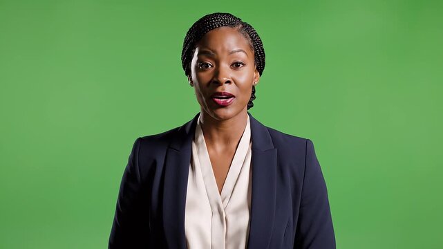 Businesswoman Gesturing in Front of Green Screen.