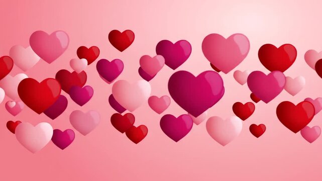 Heart shaped objects floating in the air against a pink background