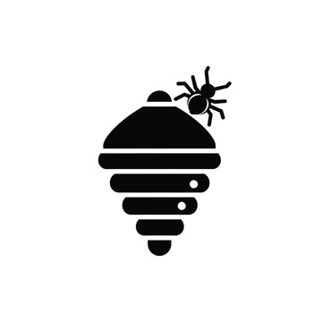 Natural bee nest with varroa mite symbol illustrating parasite threats to honey bee colonies for apiary education and pest control awareness in minimalist black and white vector art