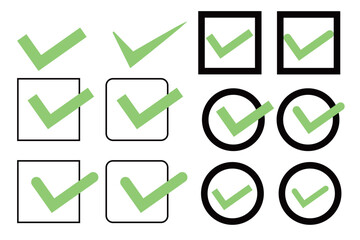 蛍光グリーンのチェックマーク・レ点のセット