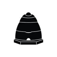 Fototapeta premium Beehive structure on hexagonal base icon for modern honey farm and apiary business identity black vector illustration on white background for sustainable beekeeping brand logo