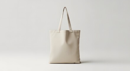 Minimalist Beige Canvas Tote Bag Mockup Isolated on Light Neutral Background
