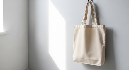 Hanging Tote Bag Mockup, Blank Canvas Bag in Minimal Interior Setting