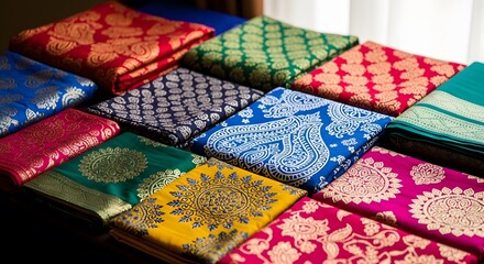 Colorful Traditional Indian Textile Patterns, Authentic Cultural Stock Photography