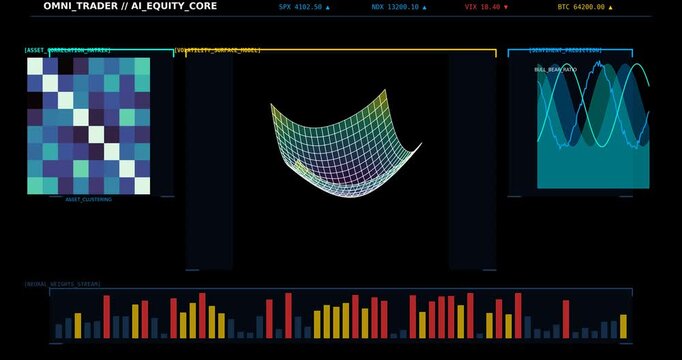 AI Driven Equity Trading Dashboard with Quantitative Market Analysis, Volatility Surface Model, Asset Correlation Matrix and Real Time Financial Data Visualization