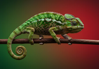 Obraz premium Green chameleon on branch