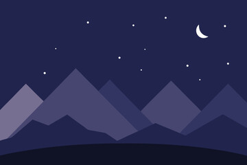 Obraz premium Minimal Night Mountain Silhouette Vector