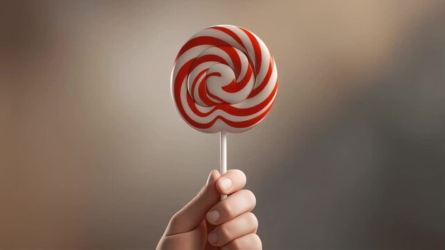 A hand holding a lollipop against a softly blurred background. Natural motion and lighting make the product feel authentic and relatable while still polished. 