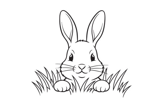 Rabbit Coloring Page Vector Illustration, Easy Bunny Line Art Design, Rabbit outline line art vector 