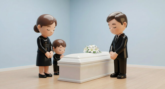 棺の前で最後のお別れをする家族
