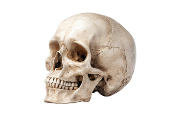 Fototapeta premium Human skull side profile bone structure detailed texture isolated on black anatomy head, Png On White Background, Isolated on Transparent Background, Cut Out