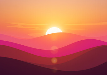 Obraz premium Sunset over hills illustration