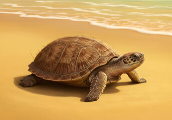 Obraz premium Turtle walking on golden beach