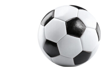 Obraz premium Classic black and white soccer ball with textured panels on black background football sport, Png On White Background, Isolated on Transparent Background, Cut Out