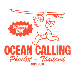 Fototapeta premium Cupid Angel Surf graphic t-shirt with an edgy streetwear style. Modern illustration symbolizing love and heartbreak, ideal for urban fashion, youth streetwear, and print-on-demand apparel