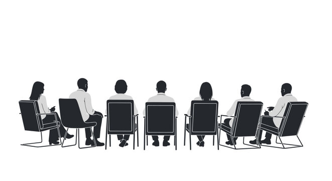 A group of people sitting in chairs facing away from the camera in a meeting or discussion.