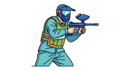 Illustration of a Paintball Player in Protective Gear Aiming © Rohim