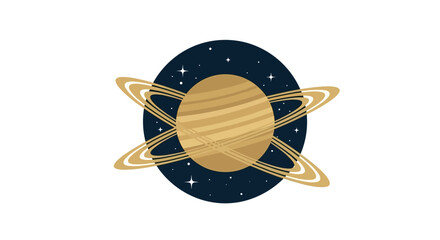 Minimalistic illustration of Saturn with rings and starry background © Rohim