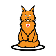 Orange Maine Coon Cat Vector Illustration with Heart Symbol