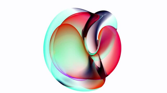 3d render of abstract art video animation with surreal alien ball sphere flower in curved wavy organic biological lines forms in fluorescent green purple and blue gradient color on white background