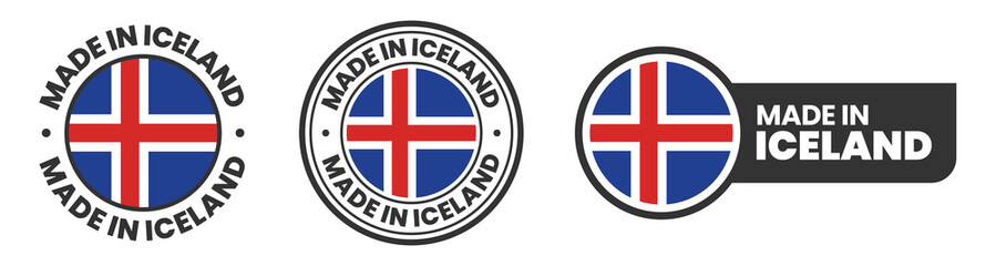 Fototapeta premium Made in iceland labels, stamps, badges with iceland flag template icon set