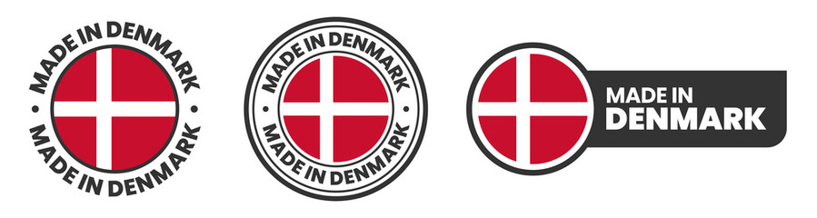 Obraz premium Made in denmark labels, stamps, badges with danish flag template icon set