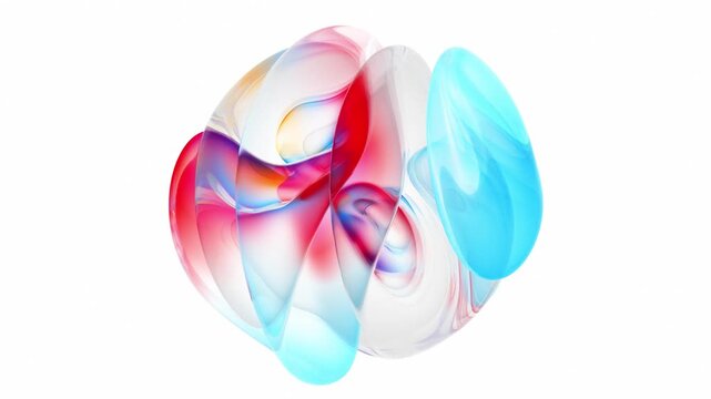 3d render of abstract art video animation with surreal alien ball sphere flower in curved wavy organic biological lines forms in fluorescent red and blue gradient color on white background