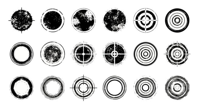 Set of Grunge Targets and Circles with Texture - Aim and Accuracy Symbols