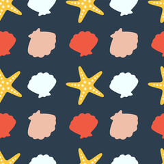 Minimalist Seashell and Starfish Seamless Pattern for Nautical Fabric and Wallpaper