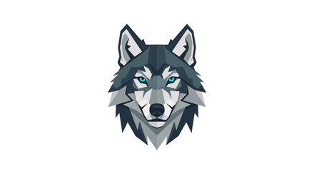 Stylized geometric wolf head logo with blue eyes on white background © Rohim