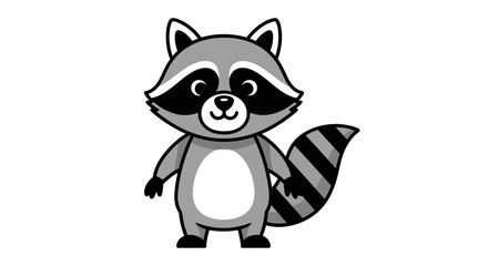 Obraz premium Cute cartoon raccoon character in black and white vector illustration