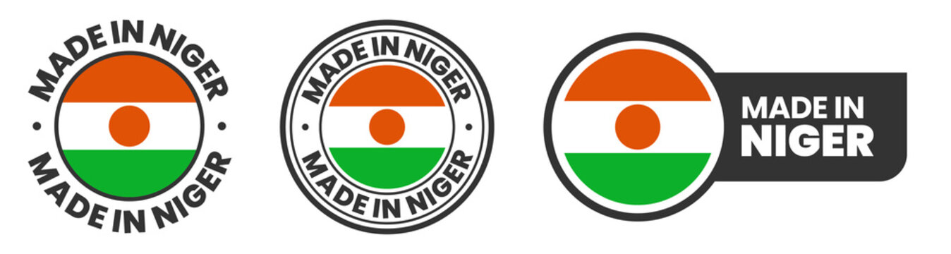 Made in niger labels, stamps, badges with niger flag template icon set