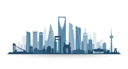 Obraz premium Modern city skyline silhouette with iconic skyscrapers in blue tones